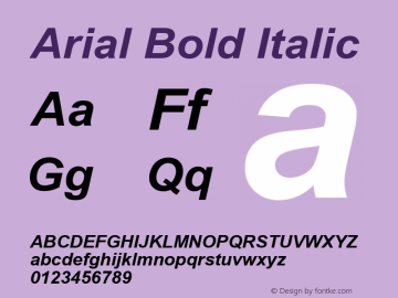 Arial Bold Italic Version 2.90 Font Sample