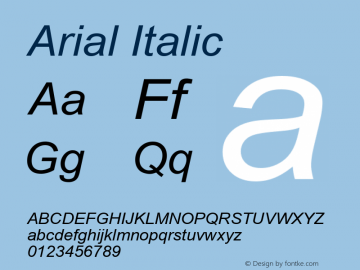Arial Italic Version 2.60 Font Sample