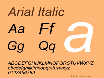 Arial Italic Version 6.70 Font Sample