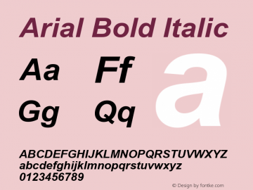 Arial Bold Italic Version 6.85 Font Sample