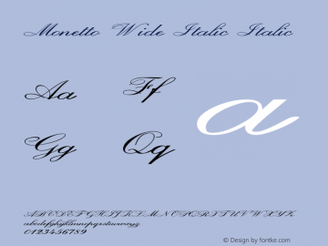 Monetto Wide Italic Italic Version 1.000 Font Sample