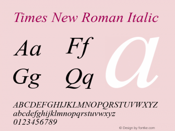 Times New Roman Italic Version 6.90 Font Sample