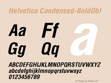 Helvetica Condensed-BoldObl Version 002.000 Font Sample