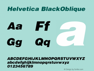 Helvetica BlackOblique Version 001.002 Font Sample