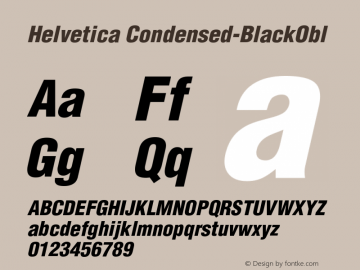 Helvetica Condensed-BlackObl Version 002.000 Font Sample