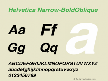 Helvetica Narrow-BoldOblique Version 002.000 Font Sample