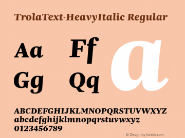 TrolaText-HeavyItalic Regular Version 1.000 Font Sample