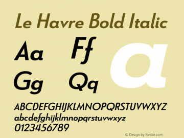 Le Havre Bold Italic Version 1.003 2014 Font Sample