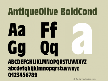 AntiqueOlive BoldCond Macromedia Fontographer 4.1 1/11/98 Font Sample