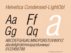 Helvetica Condensed-LightObl Version 003.000 Font Sample