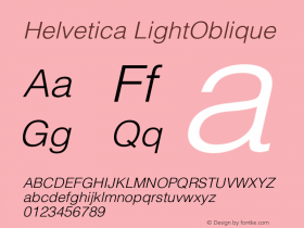 Helvetica LightOblique Version 001.004 Font Sample