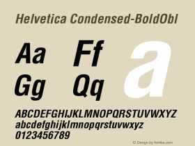 Helvetica Condensed-BoldObl Version 003.001 Font Sample