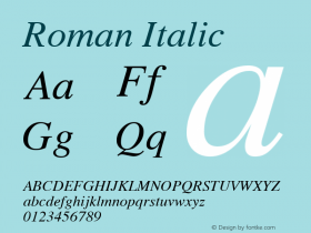 Roman Italic Altsys Fontographer 3.5  10/7/92 Font Sample