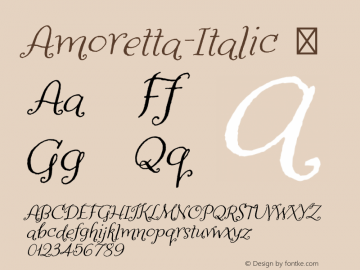 Amoretta-Italic ☞ Version 1.000;PS 001.000;hotconv 1.0.70;makeotf.lib2.5.58329;com.myfonts.easy.tart-workshop.amoretta.italic.wfkit2.version.4jJt图片样张