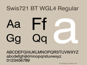 Swis721 BT WGL4 Regular Version 2.01 Bitstream WGL4 Set;com.myfonts.bitstream.swiss-721-wgl4.regular.wfkit2.2rsq Font Sample