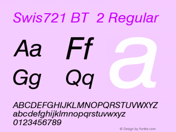 Swis721 BT  2 Regular Version 1.01 emb4-OT;com.myfonts.easy.bitstream.swiss-721.italic.wfkit2.version.2fpt Font Sample
