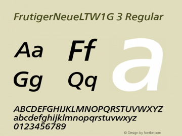 FrutigerNeueLTW1G 3 Regular Version 2.000;com.myfonts.linotype.neue-frutiger.w1g-medium-italic.wfkit2.49gU Font Sample