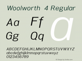 Woolworth  4 Regular Version 1.000;PS 002.000;hotconv 1.0.70;makeotf.lib2.5.58329;com.myfonts.northernblock.woolworth.italic.wfkit2.4eXr Font Sample