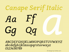 Canape Serif Italic Version 1.000 Font Sample