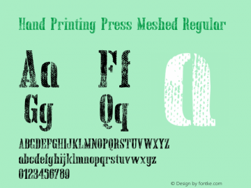 Hand Printing Press Meshed Regular Version 1.00 January 8, 2013, initial release;com.myfonts.easy.fontscafe.hand-printing-press.meshed.wfkit2.version.426D Font Sample