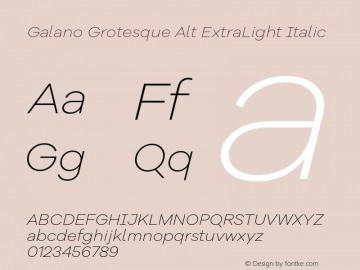Galano Grotesque Alt ExtraLight Italic Version 1.000 Font Sample