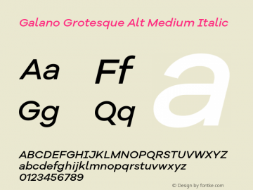 Galano Grotesque Alt Medium Italic Version 1.000 Font Sample
