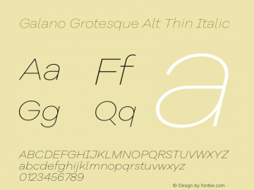 Galano Grotesque Alt Thin Italic Version 1.000 Font Sample