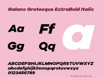 Galano Grotesque ExtraBold Italic Version 1.000 Font Sample