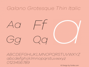 Galano Grotesque Thin Italic Version 1.000 Font Sample