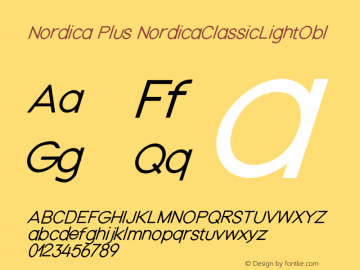 Nordica Plus NordicaClassicLightObl Version 1.01 Font Sample