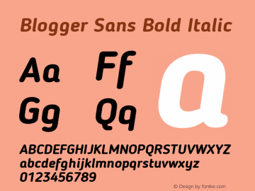 Blogger Sans Bold Italic 1.2; CC 4.0 BY-ND Font Sample