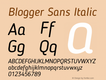 Blogger Sans Italic 1.21; CC 4.0 BY-ND Font Sample