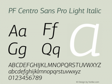 PF Centro Sans Pro Light Italic Version 1.000 2006 initial release; Fonts for Free; vk.com/fontsforfree图片样张