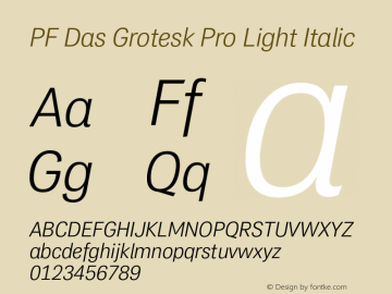 PF Das Grotesk Pro Light Italic Version 2.000图片样张