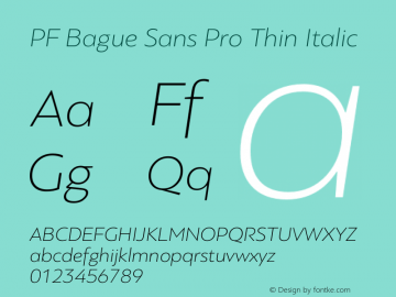 PF Bague Sans Pro Thin Italic Version 1.000 Font Sample