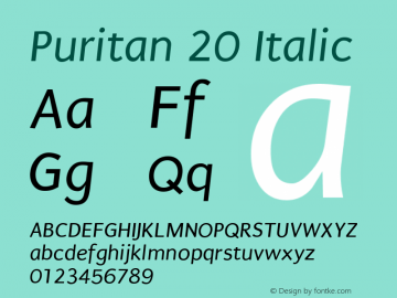 Puritan 20 Italic 2.0a Font Sample