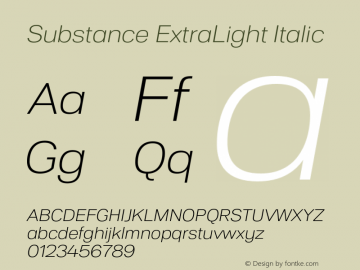 Substance ExtraLight Italic Version 1.002;PS 001.002;hotconv 1.0.70;makeotf.lib2.5.58329 Font Sample