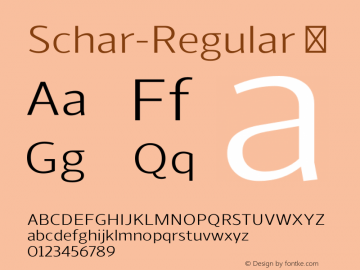 Schar-Regular ☞ Version 1.000;PS 001.000;hotconv 1.0.70;makeotf.lib2.5.58329;com.myfonts.easy.northernblock.schar.regular.wfkit2.version.4f8b图片样张