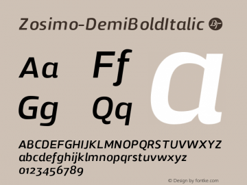 Zosimo-DemiBoldItalic ☞ Version 1.000;PS 001.000;hotconv 1.0.70;makeotf.lib2.5.58329;com.myfonts.delicious-type.zosimo.demibold-italic.wfkit2.4fuh Font Sample