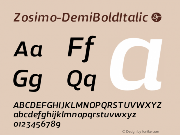 Zosimo-DemiBoldItalic ☞ Version 1.000;PS 001.000;hotconv 1.0.70;makeotf.lib2.5.58329;com.myfonts.delicious-type.zosimo.demibold-italic.wfkit2.4fuh Font Sample