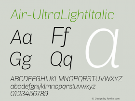 Air-UltraLightItalic ☞ Version 001.000;com.myfonts.positype.air.ul-ital.wfkit2.3DD9图片样张