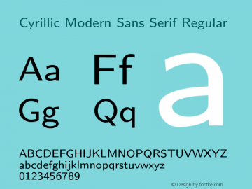 Cyrillic Modern Sans Serif Regular Version 4.002 Font Sample