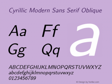 Cyrillic Modern Sans Serif Oblique Version 4.002 Font Sample