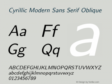 Cyrillic Modern Sans Serif Oblique Version 4.002 Font Sample