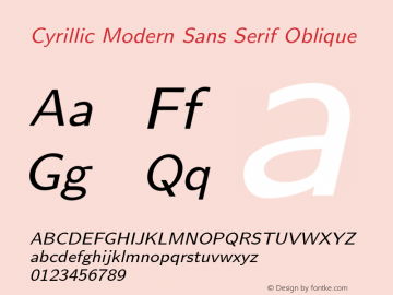 Cyrillic Modern Sans Serif Oblique Version 4.002 Font Sample