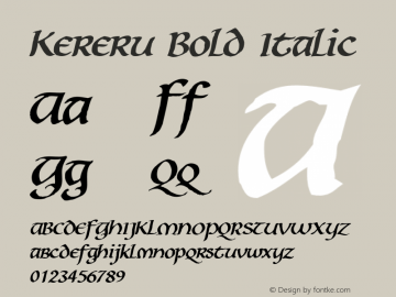Kereru Bold Italic Version 1.000 2014 initial release Font Sample