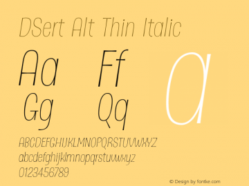 DSert Alt Thin Italic Version 1.001; wf-X by Blackyblack Font Sample