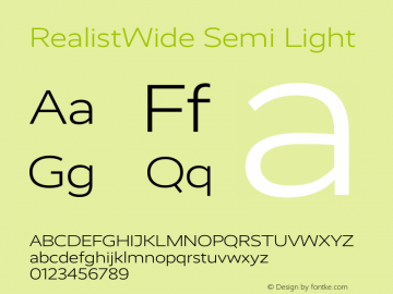 RealistWide Semi Light Version 1.100 Font Sample