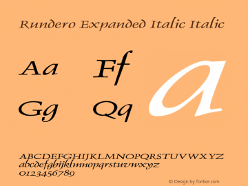 Rundero Expanded Italic Italic Version 1.000 Font Sample