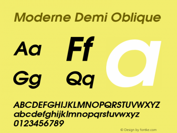 Moderne Demi Oblique Altsys Fontographer 3.5  7/21/93 Font Sample